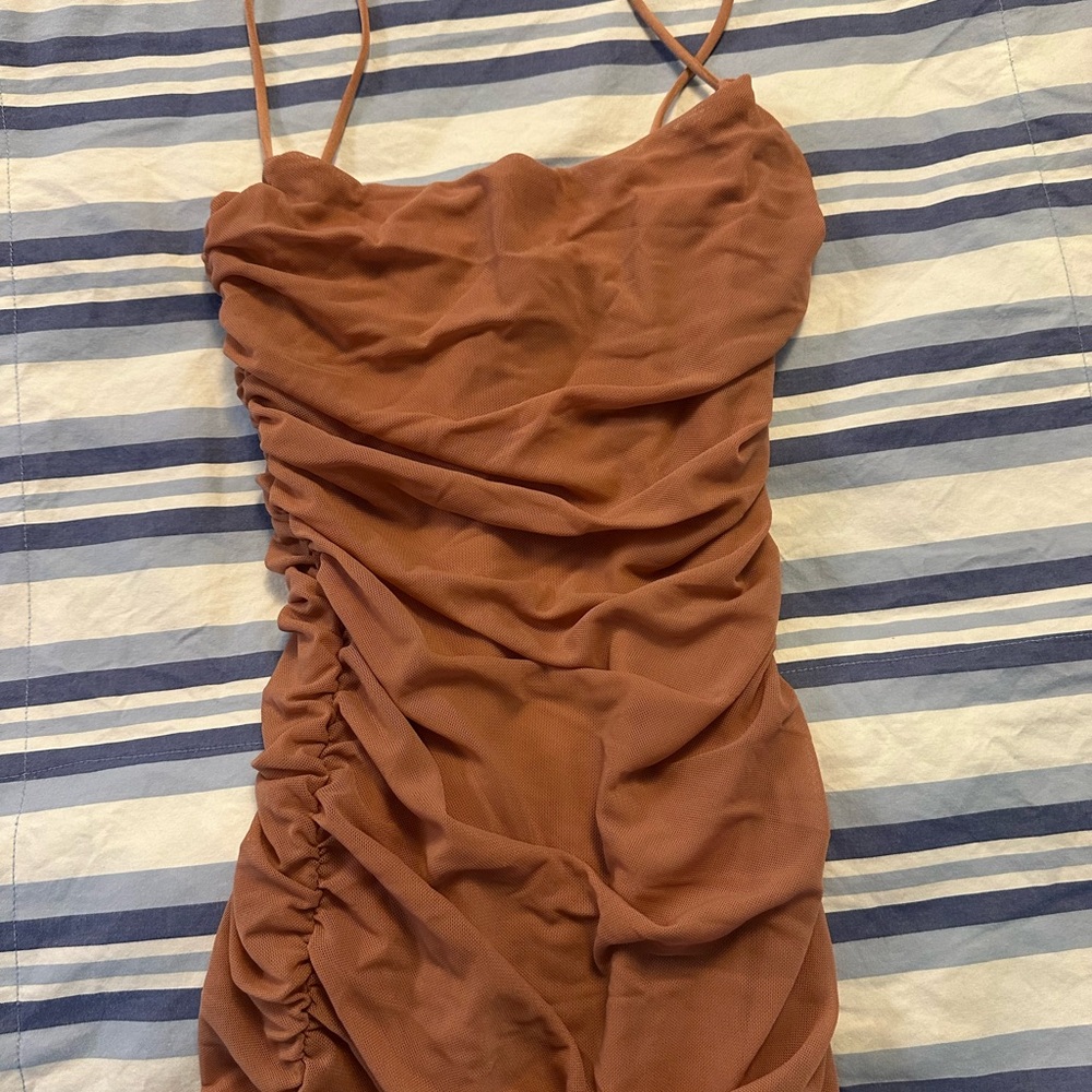 Oh Polly Ruched Brown Dress